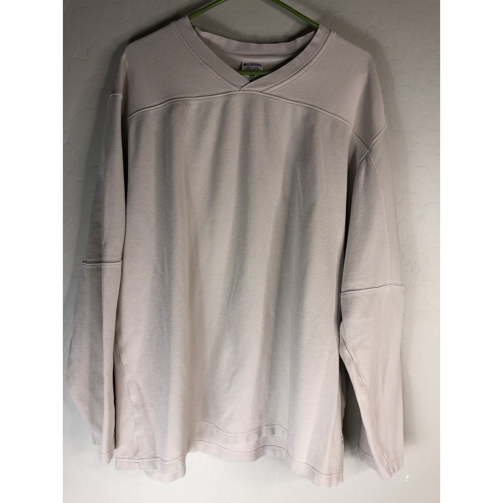 VTG Columbia Mens XL V Neck Sweater Beige Y2K
